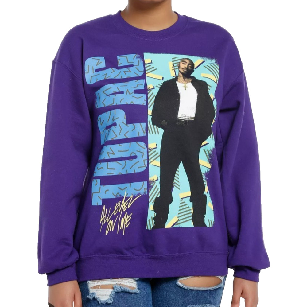 Hot Topic Tupac All Eyes On Me Womens Purple Graphic Sweatshirt‎ 90s Y2K Hip Hop